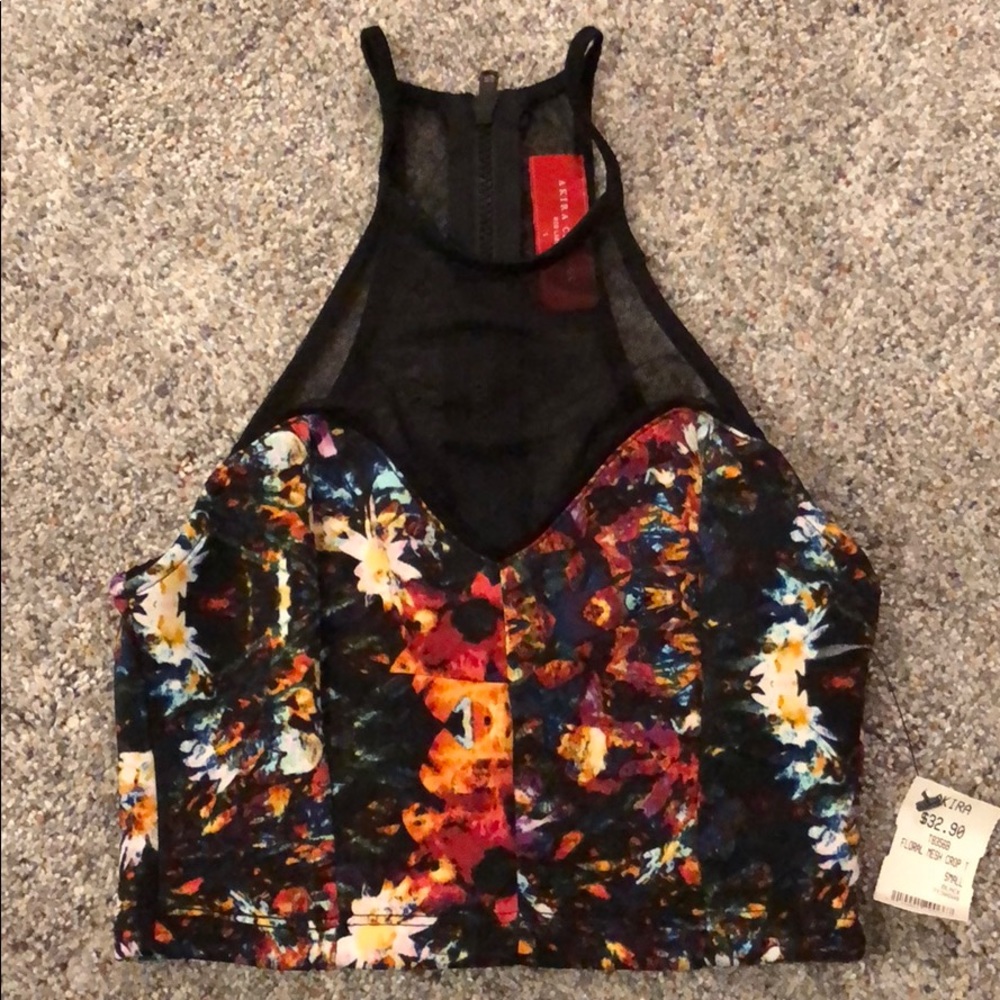 Akira Floral Mesh Crop Top - Picture 1 of 3